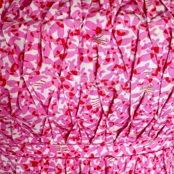Vintage 90’s Lilly Pulitzer White Label Cotton Strapless Fish Print Dress Pink 2 - Picture 10 of 12